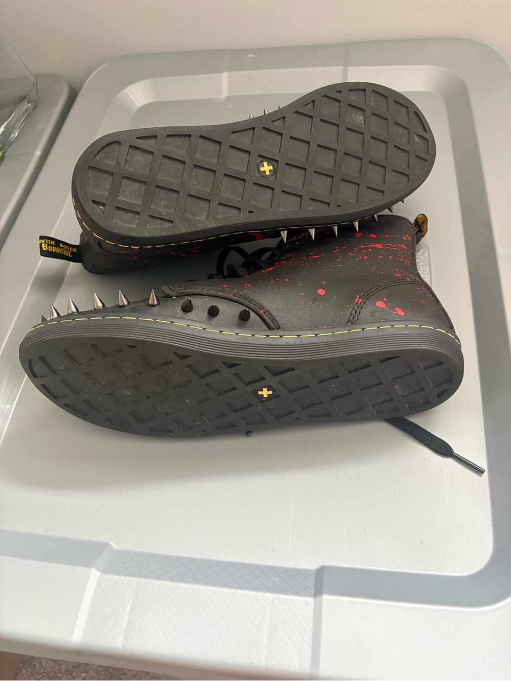 Custom Dr. Martens with Red Paint-Splatter and Spikes - Picture 5 of 10